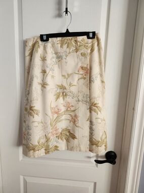 Talbots Cream Floral Wrap A-Line Skirt with Pastel Accents